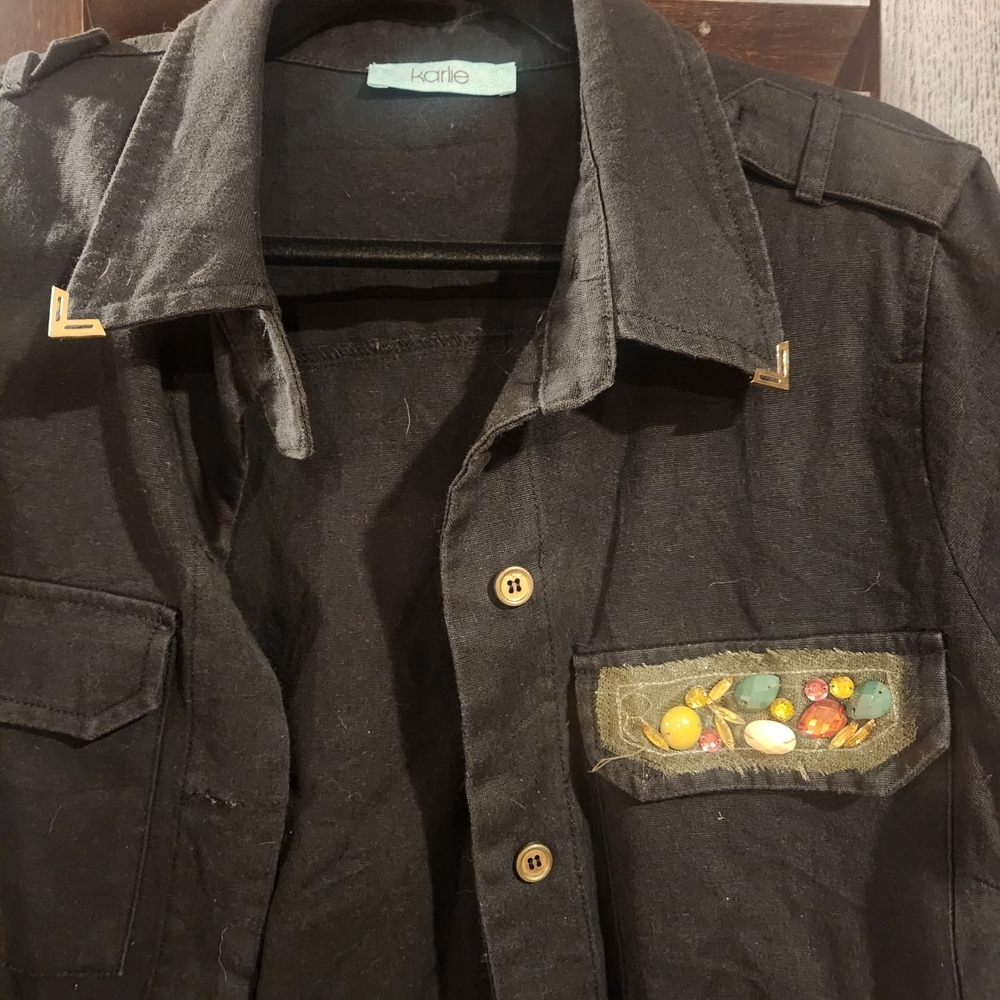 Karlie Black Shirt Jacket with Colorful Pocket 2BB - Picture 2 of 6